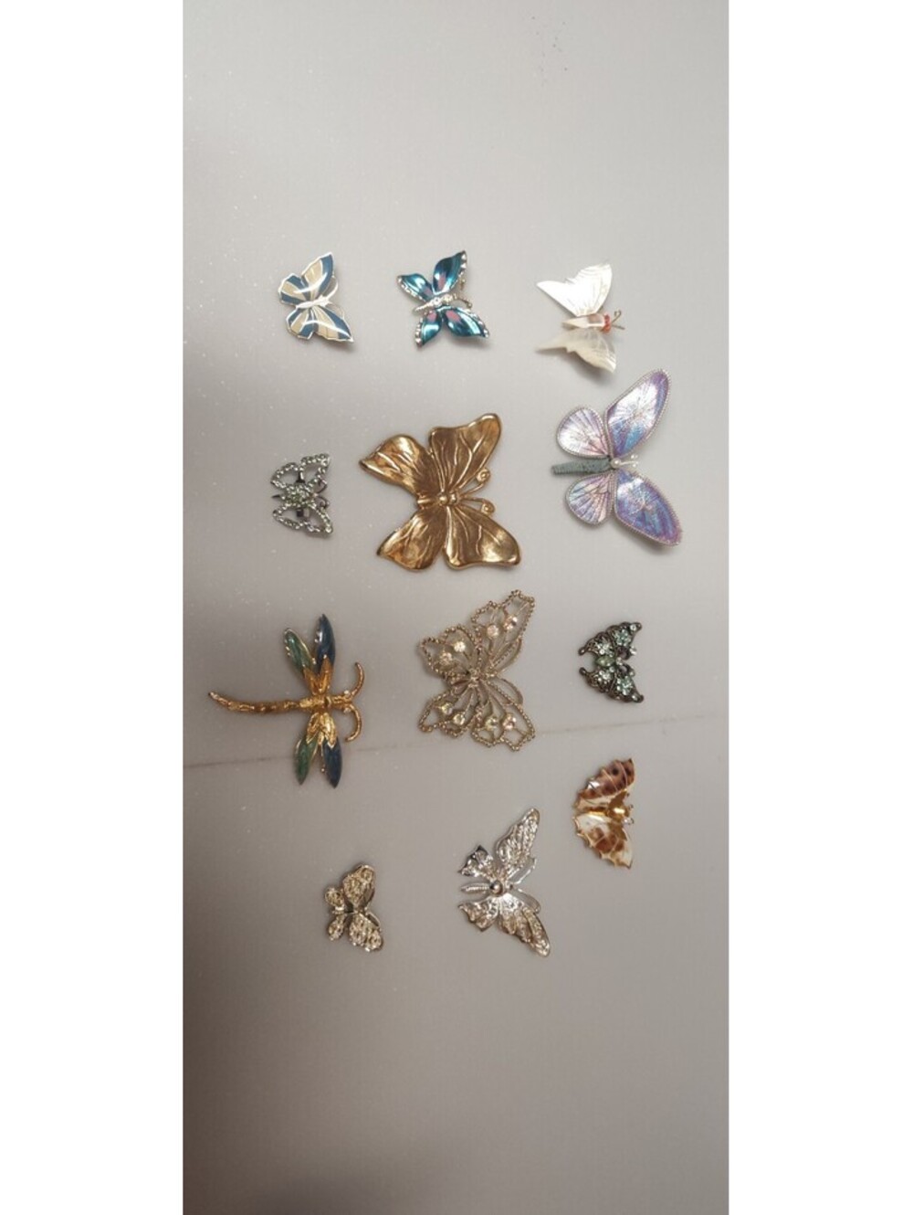 Vintage Estate Butterfly Dragonfly Brooch Lot 12 Rhinestone Enamel Mixed Pins